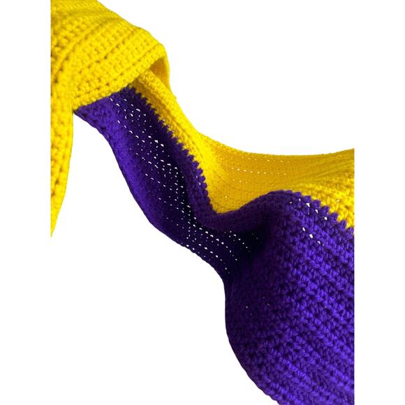 Handmade- two tone scarf- crochet - purple yellow one- Vikings - neck scarf - Picture 4 of 5